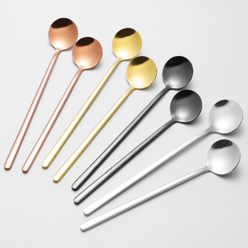 Silverware Flatware Set, 4/16/24/32 Pieces 304 Stainless Steel Small Round Spoons With Long Handle Mixing Spoons Creative Coffee Spoons Dessert Spoons(4Set-16Pcs)