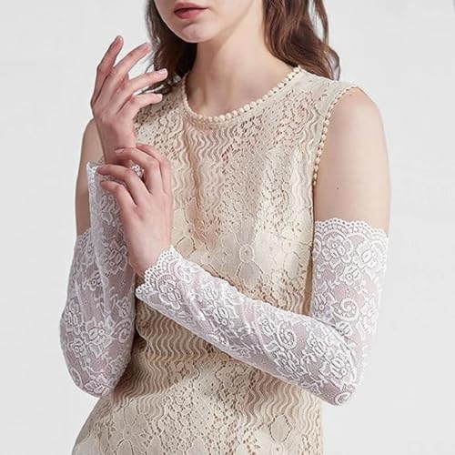 Lace Arm Sleeves For Women, Long Lace Fingerless Gloves, Elegant Tea Party Gloves for Dress Cocktail Opera Parties (White)4