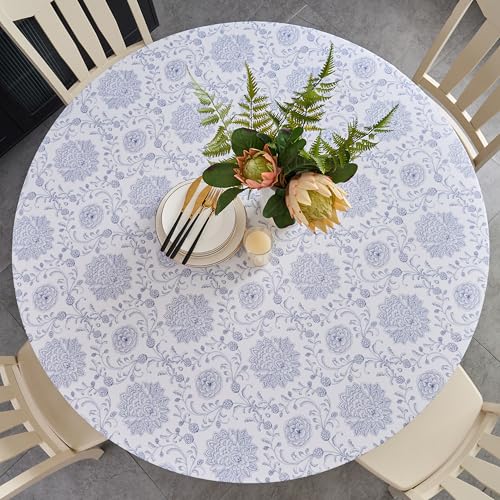 Pioggia Round Vinyl Fitted Tablecloth with Flannel Backing Elastic Table Cloth Waterproof Oil-Proof Plastic Table Cover Best for 32"-36" Round by Pioggia - Used condition - US$12.94
