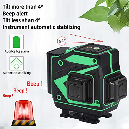 Kreuzlinienlaser 360, Kraumi 3 x 360 Grad Laser Grün Laserpegel Selbstausgleichende, 3D 12 Linien rotationslaser selbstnivellierend 25m mit Halterung und Fernbedienung, Inklusive 2pcs Batterie - Image 5