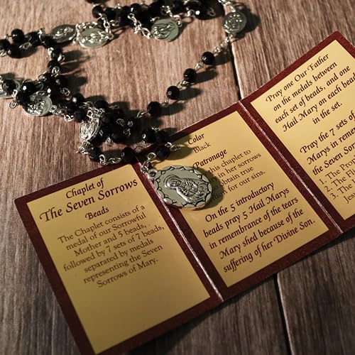 Needzo Seven Sorrows Rosary Chaplet with Prayer Card, Mother Mary Catholic Accessory, Religious Gift, 19 Inches2