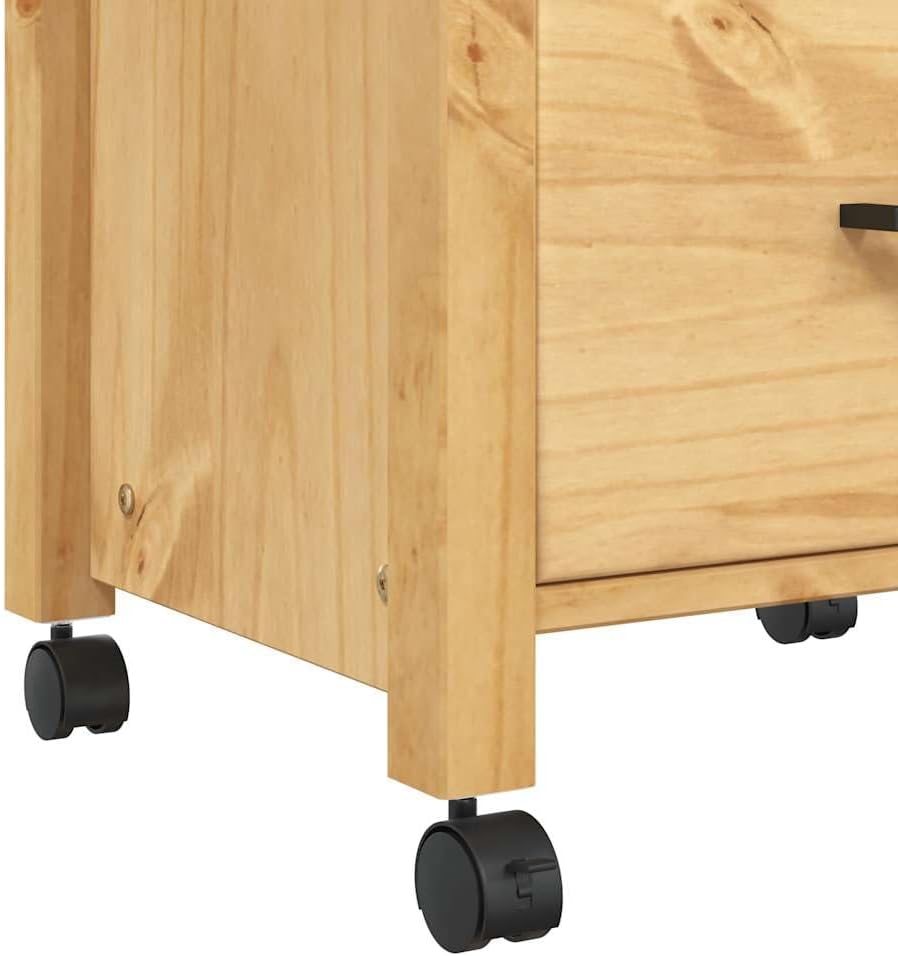 Kitchen Trolley Monza Solid Pine Wood 18.9"x15.7"x34.8" Rolling Kitchen Cart with Wheels Storage Drawers and Hooks Durable Kitchen Utility Cart for Food and Dining Use