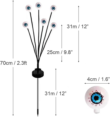 Miniatura 5 de GUOCHENG 12 luces LED de Halloween, paquete de 2 luces de jardín con forma de ojo, funciona con energía solar, impermeables, luces de ojos verdes