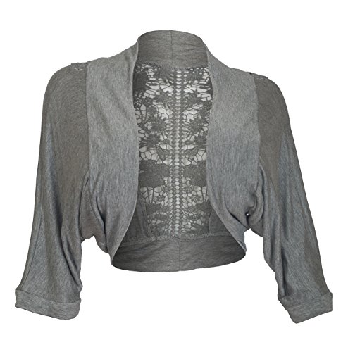 eVogues Plus Size Floral Laced Back Cropped Bolero Shrug Gray - 3X