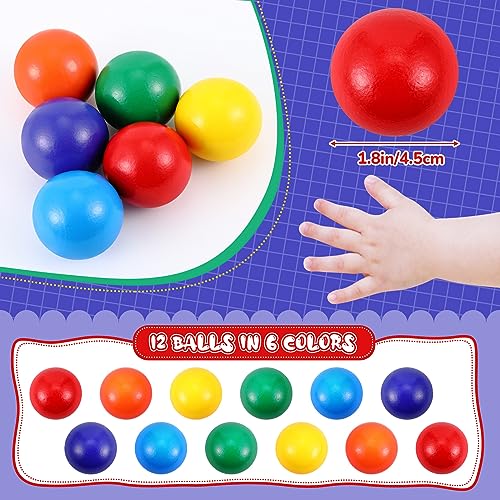 Image of Bucherry 12 Pcs Montessori Wooden Balls 1.8 Inch Wooden Replacement Ball Educational Counting Toys Preschool Learning Material and Stacker Matching (Mixed Color)