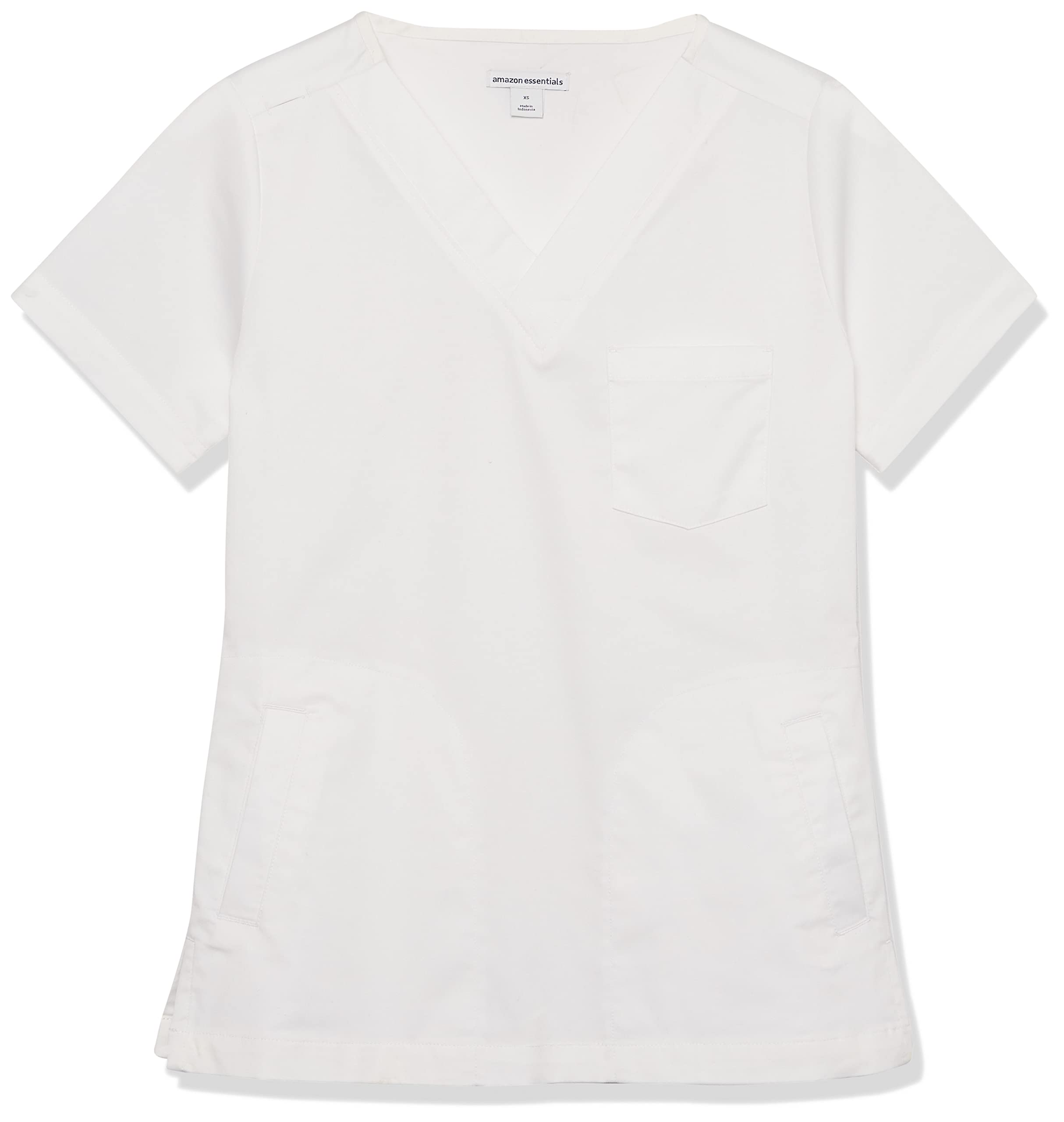Amazon Essentials Women's Classic Fit V-Neck Short Sleeve Scrub Top (Available in Plus Size), White, S