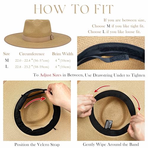 Image of FLUFFY SENSE. Unisex Wide Brim Sun Hat Straw Panama Rancher Fedora Hat for Men Beach Hat for Women