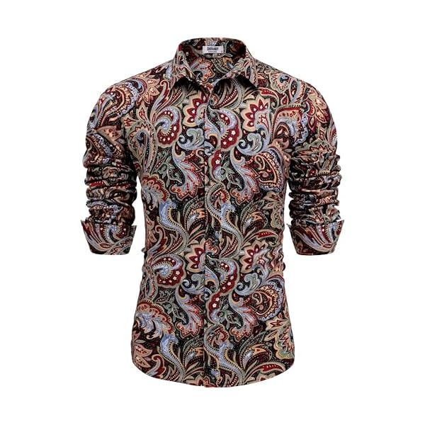 COOFANDY Men’s Paisley Cotton Long Sleeve Shirt Floral Print Casual Retro Button Down Shirt