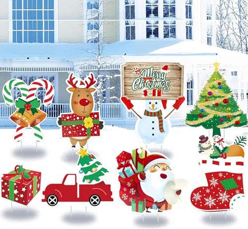 クリスマス 飾り 屋外 8枚セット クリスマス装飾 庭 置物 防水 クリスマス デコレーション ヤードサイン 杭付き クリスマスグッズ 看板 サンタクロース 雪だるま エルク クリスマスマーカーグッズ 庭/玄関周り/ベランダ/パーティー用