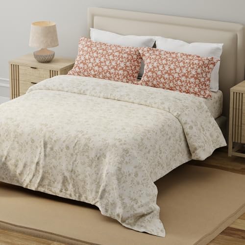 Image of Layers 100% Cotton for Double Size Bed | 120 TC Floral, Soft, Breathable, Machine Washable Bedsheet with 2 Pillow Covers | Forever Collection (224 x 254 cm) - Grey & Brown