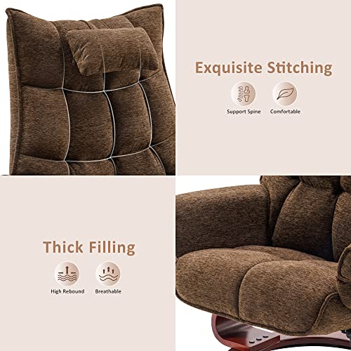 Mcombo Swivel Recliner With Ottoman, Massage Tv Chairs With Neck Pillow And Side Pocket For Living Reading Room, Chenille Fabric 4188 (Brown) #TOP6