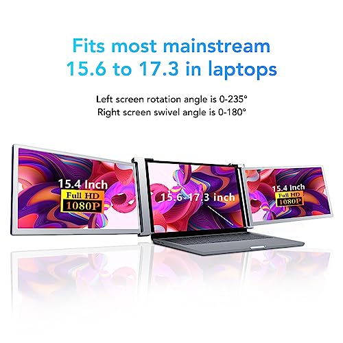 Vikye Laptop-Monitor mit DREI Bildschirmen, 15,4 Zoll HD 1080P IPS, Einziehbarer Ständer, Tragbarer Monitor für Laptop, Typ C-Anschlüsse, Tragbarer Dual-Extender-Laptop-Bildschirm für – Bild 8