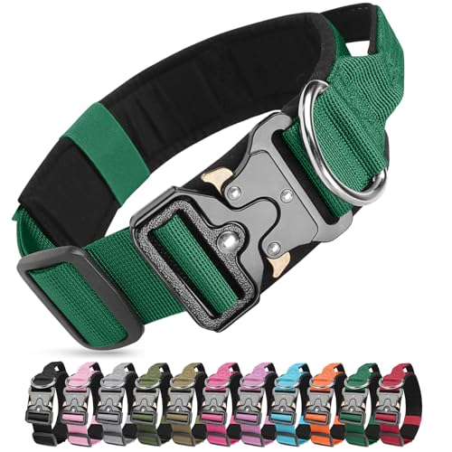 Ledeak Collare Tattico per Cani con Maniglia di Comando, Collare Tattico Regolabile con Fibbia in Metallo, Collari Militare in Nylon per Cani di Taglia Media e Grande Addestramento (Verde Scuro, L)