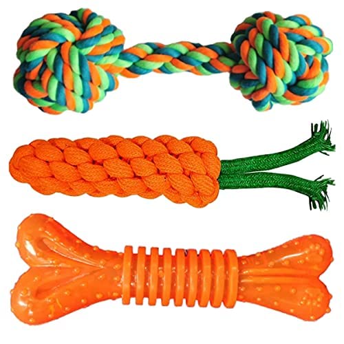 PSK PET MART Durable Pet Toys for Puppies + Pet Teeth Cleaning Chewing Biting Dog Toys Rubber Chew Bone Toy + Gums Cleaner Dumbbell Rope Toy + Carrot Rope Chewing Toy Suitable S & M Pack of 3 (B09P2WRB96) Amazon Price History, Amazon Price Tracker