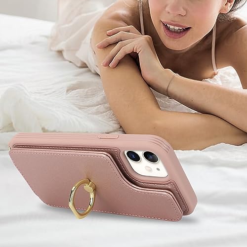 Image of for iPhone 12 Mini Case with Card Holder and Strap for Women,Crossbody Lanyard,Kickstand Ring Stand,Snap Clasp,RFID Blocking,Phone Wallet Cases 5.4 inch(Rose Gold)