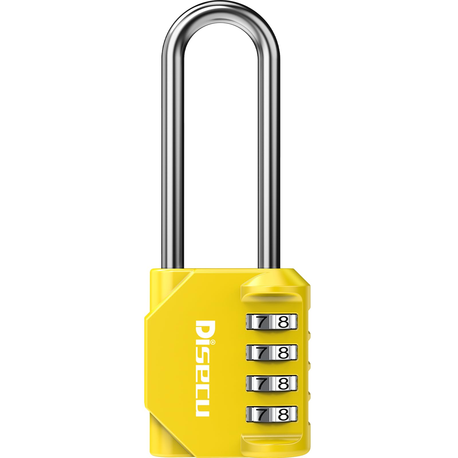 1 Pack disecu 2.6 Inch Long Shackle Combination Lock, 4 Digit Outdoor Waterproof Padlock for School Locker, Gym Locker, Storage Unit, Gate, Fence, Toolbox, Cabinet (Yellow)
