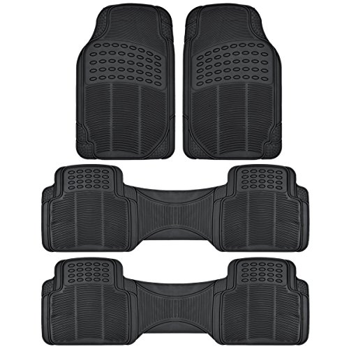 BDK 3-Row ProLiner Original Heavy Duty 4pc Front & Rear Rubber Floor Mats for Car SUV Van (Fits 3rd Row Vehicles) - All Weather Protection Universal Fit (Black)