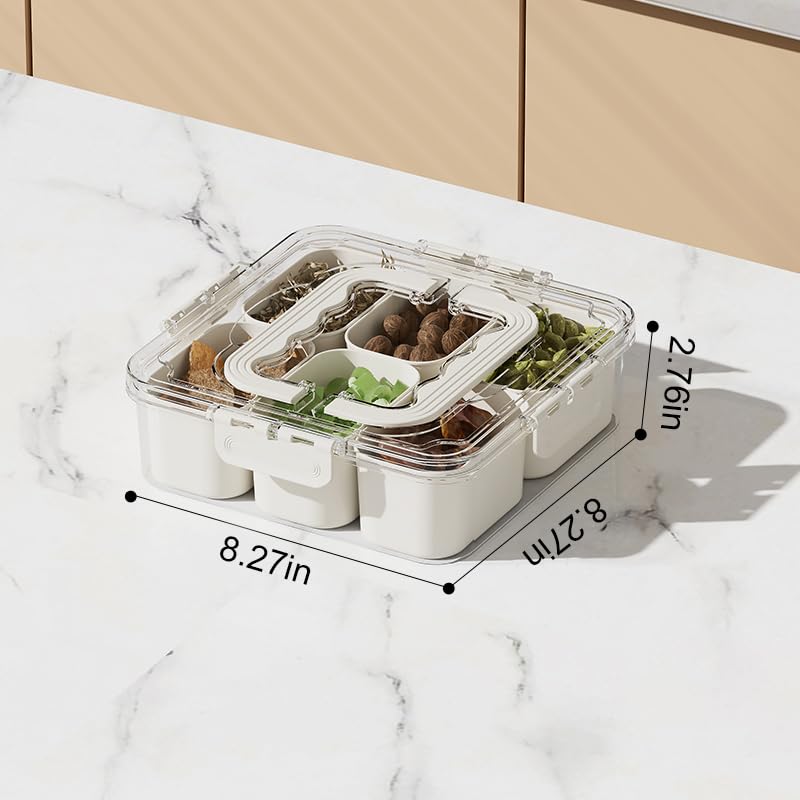 6-pack Divided Serving Tray with Lid and Handle - Snackle Box Charcuterie Container for Portable Snack Platters - Clear Organizer for Candy, Fruits, Nuts, Snacks - Perfect for Party, Entertaining 2