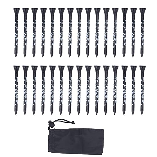 Niiyen 30pcs Bamboo Wood Golf Golf Tees 8cm Golfing Tees Golf Tees Biodegradable Tees Skull Wooden Golf Tees con Bolsa de Almacenamiento para Hombres de Mujeres (Negro)