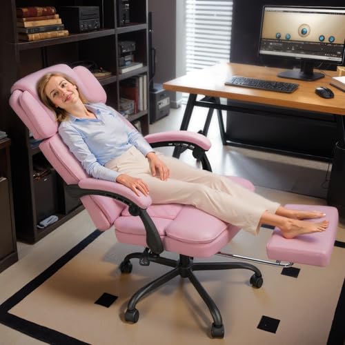 Image of 400lbs Executive Office Chair with Foot Rest for Heavy People, Ergonomic Big and Tall Desk Chair with Adjustable Headrest, High Back PU Leather Comfy Heavy Duty Computer Chair with Spring Cushion