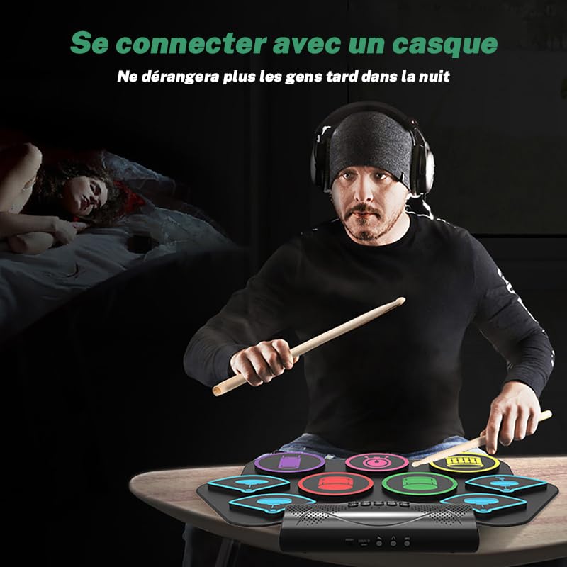 Batteria elettronica per adulti e bambini, 9 cuscinetti avvolgenti (9 pad) | Altoparlante Integrato, Compatibile MIDI, Portatile Kit Batteria Musica Elettronico per Principianti e Professionisti