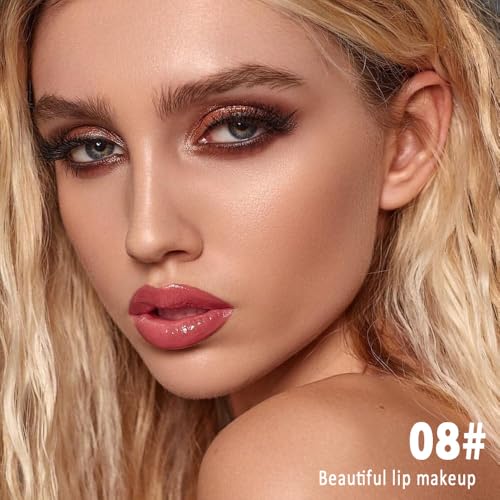 Image of evpct Dirty Pink Shiny Longwear No-Budge Liquid Lip Color Lipstick Makeup, Highly Pigmented Color Instant Shine, Waterproof Long Lasting Lipstick for Women, Lip Stain Gloss with Lip Liner Brush, 08#