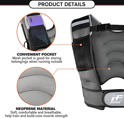 Ritfit Weighted Vest 8 Lbs For Men & Women With Adjustable Straps And Reflective Strips, Body Weight Vest For Strength Training And Muscle Building, Neoprene Fabric (White Logo) #TOP3