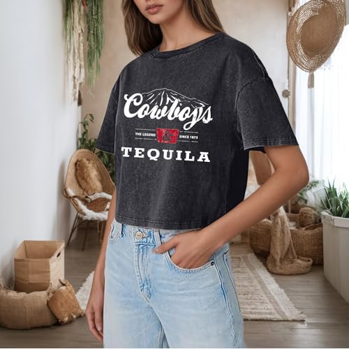 KEEVICI Western Cowboy Shirts for Women Vintage Cowgirl Shirt Rodeo Graphic Tees Country Concert Tops Cotton Acid Wash Tshirt2