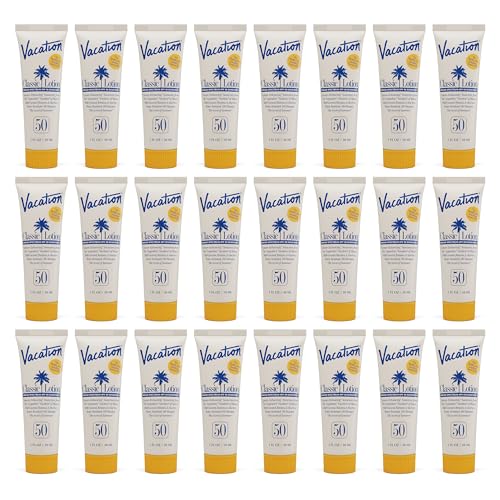 Vacation Mini Classic SPF 50 Sunscreen Lotion 1 Fluid Ounce Pack of 24 - Bulk Sunscreen Invisible No White Cast Water-Resistant Travel Size Dermatologist-Tested Vegan
