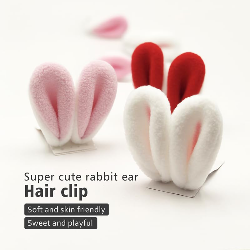 Klazelle 4pcs Easter Bunny Ear Hair Clips, Soft Plush, White Pink,Cute Animal Shapes Design, Sweet and Playful Style,Clothing Party Supplies,Halloween Costumes Cosplay Accessories for Women (white) image 5