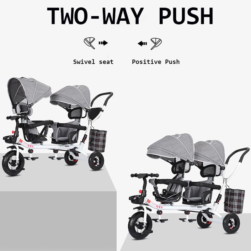 Miniatura 2 de Triciclo para niños, 4 en 1, triciclo para niños, con asa extraíble, toldo plegable, asiento giratorio, con canasta de almacenamiento, arnés de