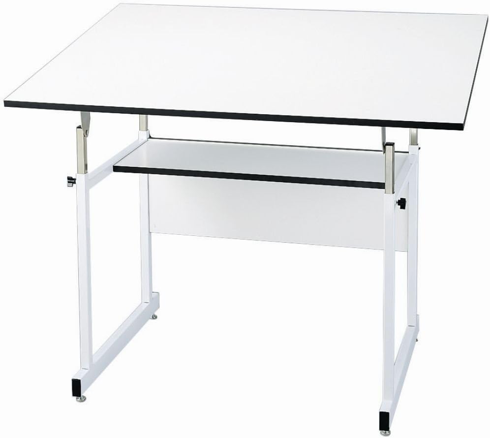 Alvin WMJ-4-XB WorkMaster Jr. Table, White Base/White Top 31" x 42"; Warp-free white Melamine board; Angle adjusts from horizontal 0° to 35°; Height adjusts from 29" to 44" in the horizontal position