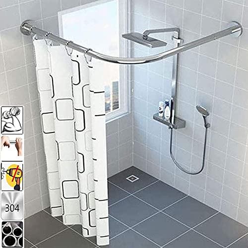 Générique Barre de Rideau de Douche courbée et télescopique réglable, Robuste en Forme de L pour Une Installation Facile dans la Salle de Bain (70-95 x 70-95 cm, 70-90 x 70-90 cm).
