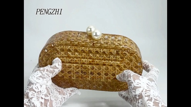 Women’s Rattan Acrylic Clutch Purse Woven Pattern Evening Bag for Party Wedding PENGZHI Women Acrylic Rattan Clutch Purse Rattan Woven  main image 4
