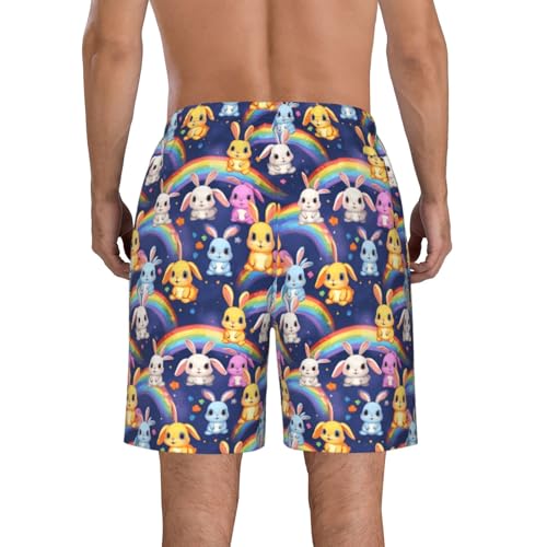 Rainbow Rabbit Print Stylish Men Beach Shorts Lightweight Cozy Swim Trunks Summer Casual Outings Holiday3
