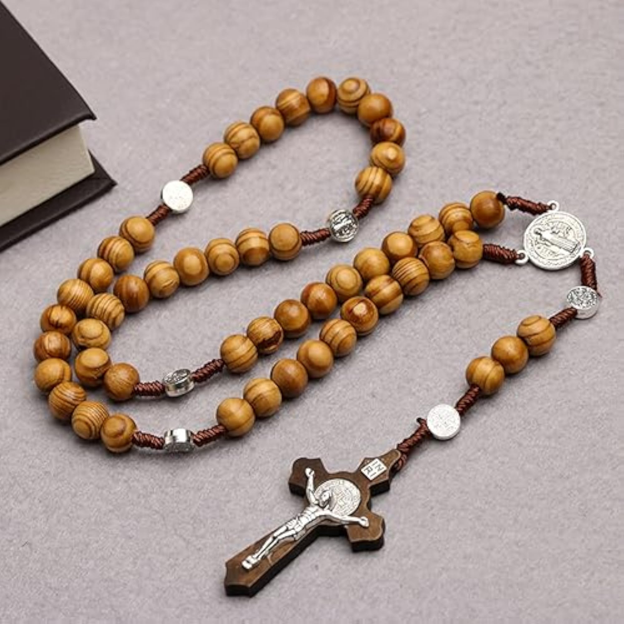 2 Pack Wooden Rosary Beads Necklace, Catholic Gift