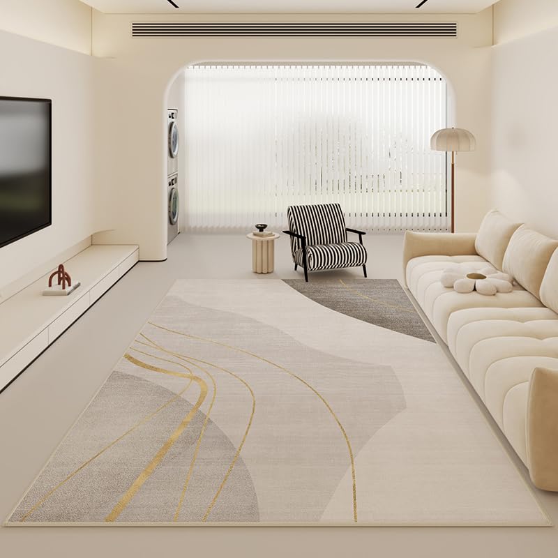 QJDTZMD Alfombra Sala 140 x 160 cm Alfombra Interior Antideslizante Lavable en Lavadora Pelo bajo para Dormitorio Kitchen Comedor Corredor Beige Amarillo geométrico Moderno