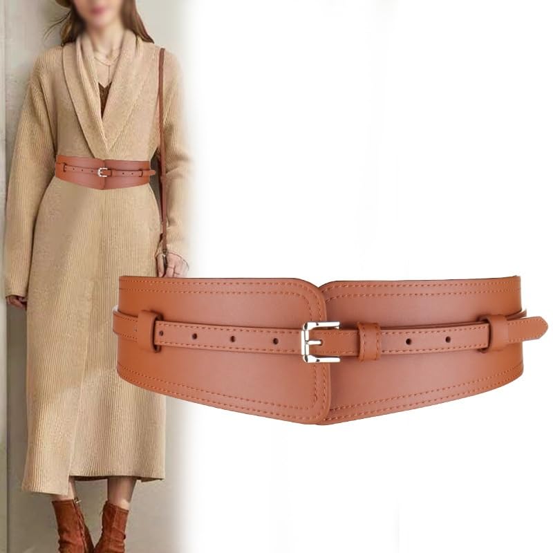 Waist Sealed Women's Outerwear Decoration Shirt Suit with Dress Waist Cinched Cowhide Wide Waistband for Women(Orange)2