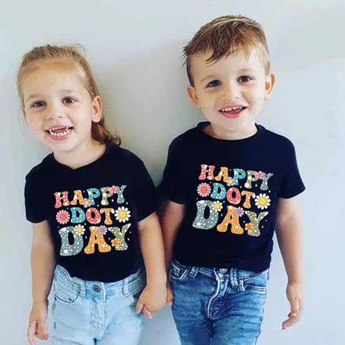 Kids Girls Boys Happy Dot Day Flowers Print T Shirt Cotton Soft Tops Casual 2025 Letter Short Toddler Shirt Clothes2