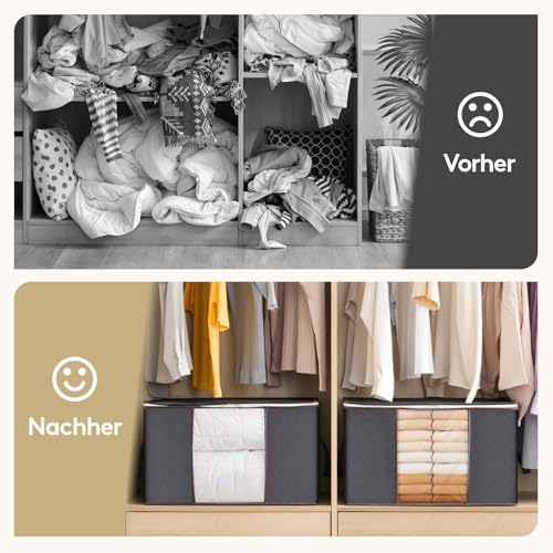 Lifewit 3 Stück 90L Große Aufbewahrungstasche Schrank Organizer Set, Faltbar Kleideraufbewahrung mit verstärkt Griff, stabilem Reißverschluss für Kleidung, Bettwäsche, Bettdecken, Steppdecke, Kissen