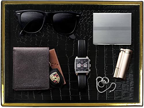 HofferRuffer Faux Leather Vanity Tray, Elegant Desktop Storage Organizer, Decorative Catchall Perfume Tray, Bathroom Valet or Nightstand Dresser Organizer (Black Croco)