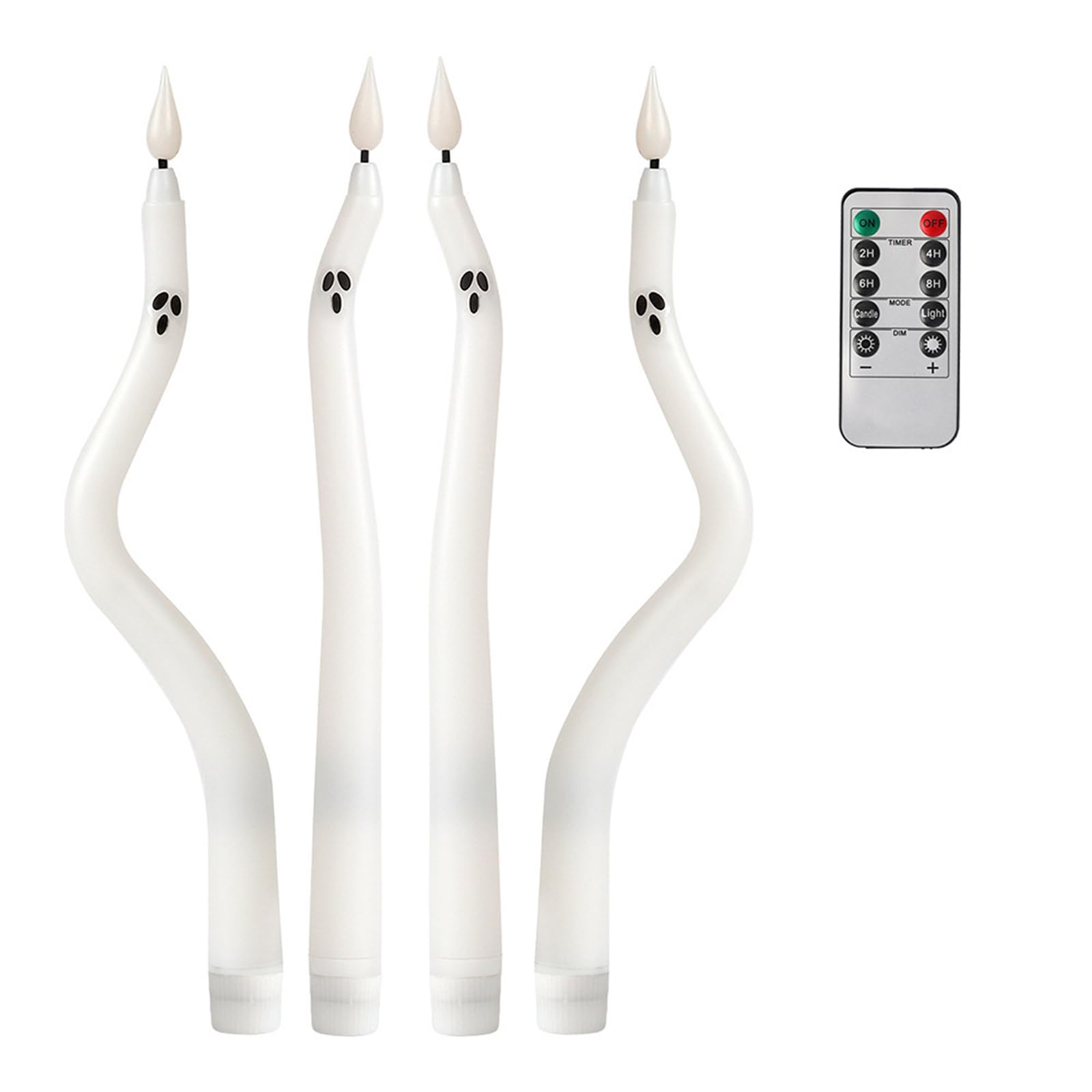 Pangboer B Mantel Table Window Halloween Decor Set, Flameless Taper Lights With White Curved Odies For Indoor Party Scenes Halloween Ghosty Flameless Taper Flickering Real Wax Led White Curved Set