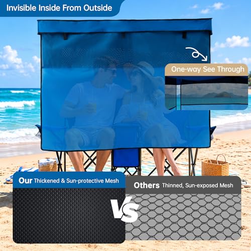 Silla Doble de Playa con Sombrilla, Sillones Oversize de Camping con Bolsa Térmica y Porta Vasos Plegable para Campamento, Pesca y Playa miniatura 4