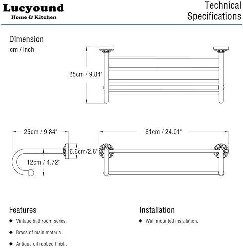 Miniatura 3 de Toallero + gancho de pared + toallero de 24 pulgadas, juego de accesorios de baño de latón