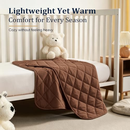 Image of BEDSUM Toddler Quilt 39x47, Microfiber Baby Quilt for Crib, Brown | Lightweight Toddler Blanket for Boys Girls Nursery, Machine Washable All Season Kid Quilt, Tummy Time Blanket, Stroller Quilt