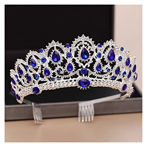 Tiara nupcial de cristal azul con peine tocado de novia elegante