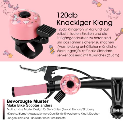Fahrradklingel Kinder - Mini laut Klingel Fahrrad,Einhorn Dino (Y Erdbeere+Rosa) – Ansicht 2