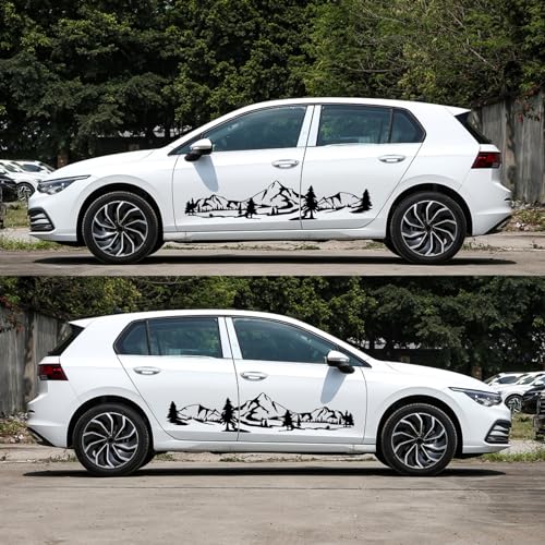 Image of 59 inch Mountain Forest Graphic Car Sticker for SUV Off-Road Truck Camper Transporter Decoration Body Side Door Universal Waterproof Vinyl Decal Accessories (2PCS) (Black)