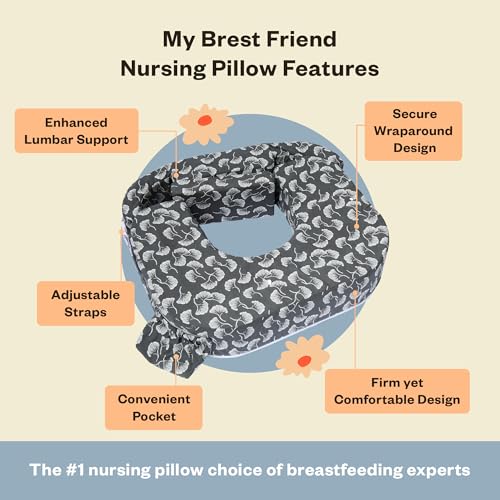 Image of My Brest Friend Twin Nursing Pillow, Enhanced Comfort - Grey Flowing Fans | Ergonomic Breastfeeding Pillow for Ultimate Support - Fits Plus Size - Adjustable Nursing Pillow with Handy Side Pocket