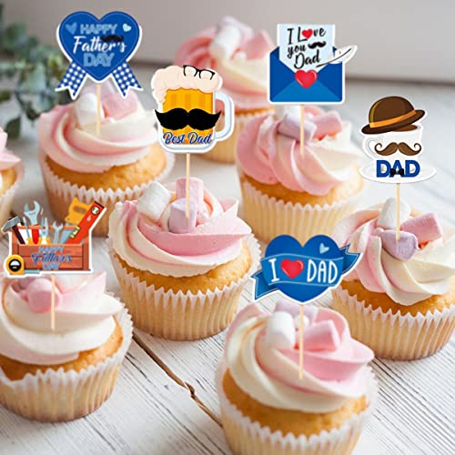 30Pcs Happy Father's Day Cupcake Toppers Dad Cupcake Picks Cake Decoration Father's Day Theme Party Supplies For Father's Day Party Cupcake Decorations #TOP4